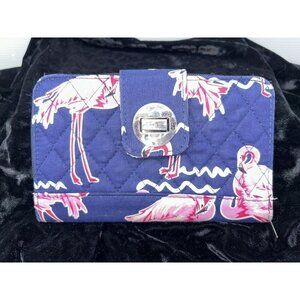 Vera Bradley Flamingo Fiesta Quilted Wallet Turnlock RFID Zip Around wristlet